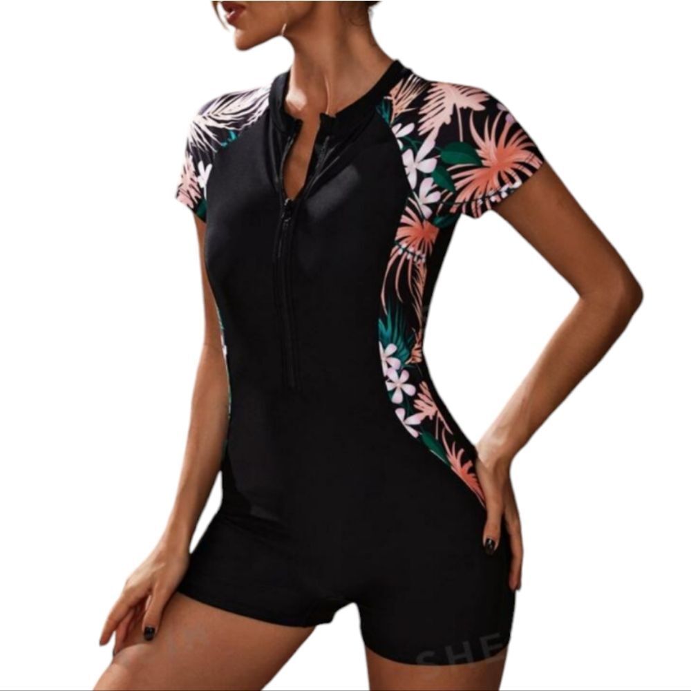 Tropical Print Women’s Rashguard Swimsuit - Picture 1 of 10